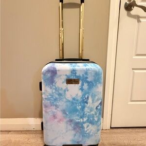 Juicy Couture Tie-Dye Hard Shell Carry-On in Blue and Pink with Gold Handle